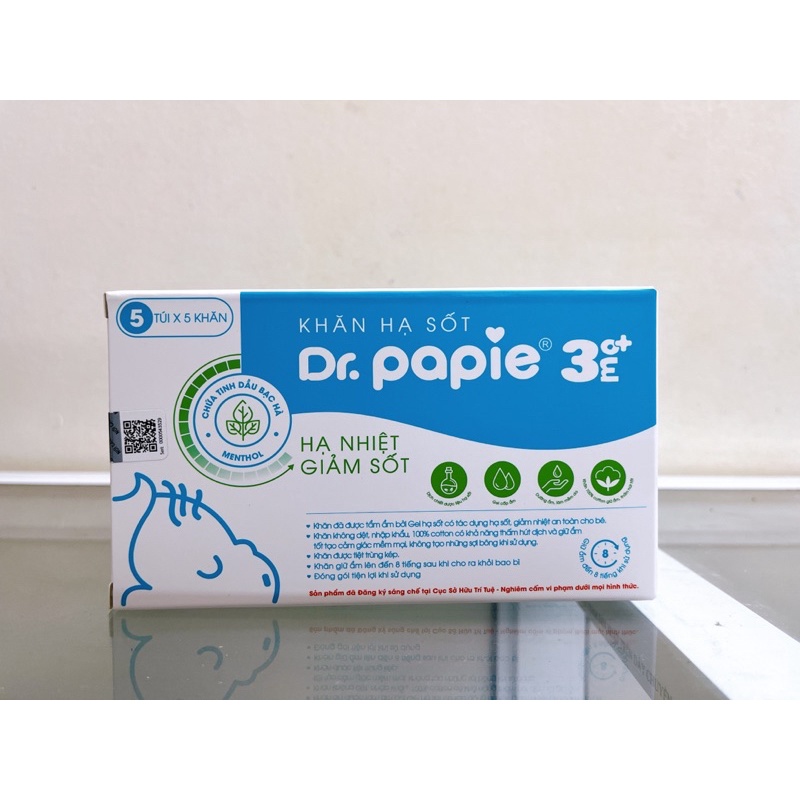 ✅ Khăn lau hạ sốt Dr Papie cho bé - An toàn, hạ sốt nhanh chóng - 1 Gói 5 Miếng