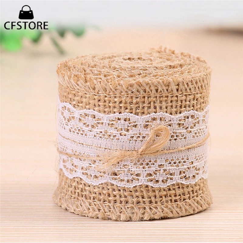 Cuộn băng trang trí bằng vải bố 2M viền ren trắng họa tiết đơn giản chuyên dụng cho trang trí thủ công mỹ nghệ