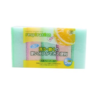 Set 5 miếng xốp rửa bát 1 mặt ráp (made in Japan) (Hàng Nhật nội địa)