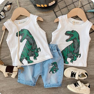 Bộ Khủng Long cho bé 💖 Bộ áo thun + quần short jeans hình khủng long cho bé trai