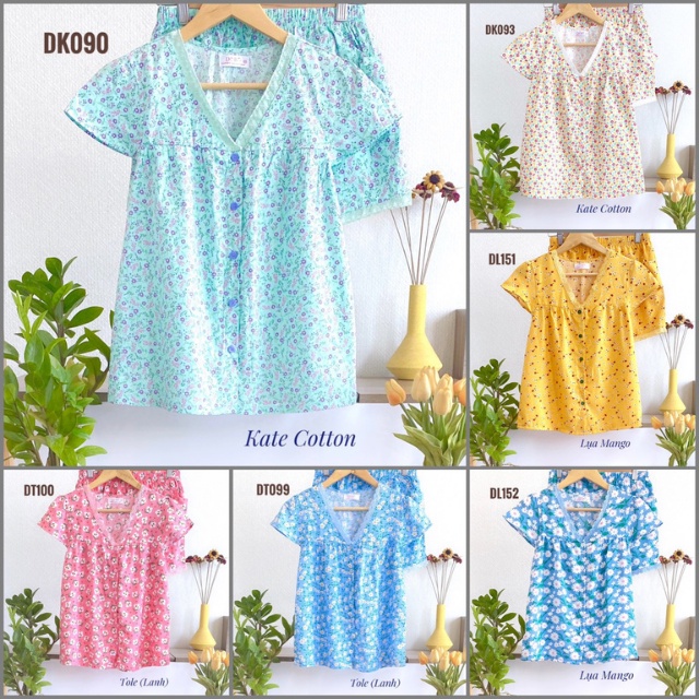 Đồ Bộ Nữ Mặc Nhà LUCKY Ngắn Cổ Tim Dể Thương Vải Mềm Mát