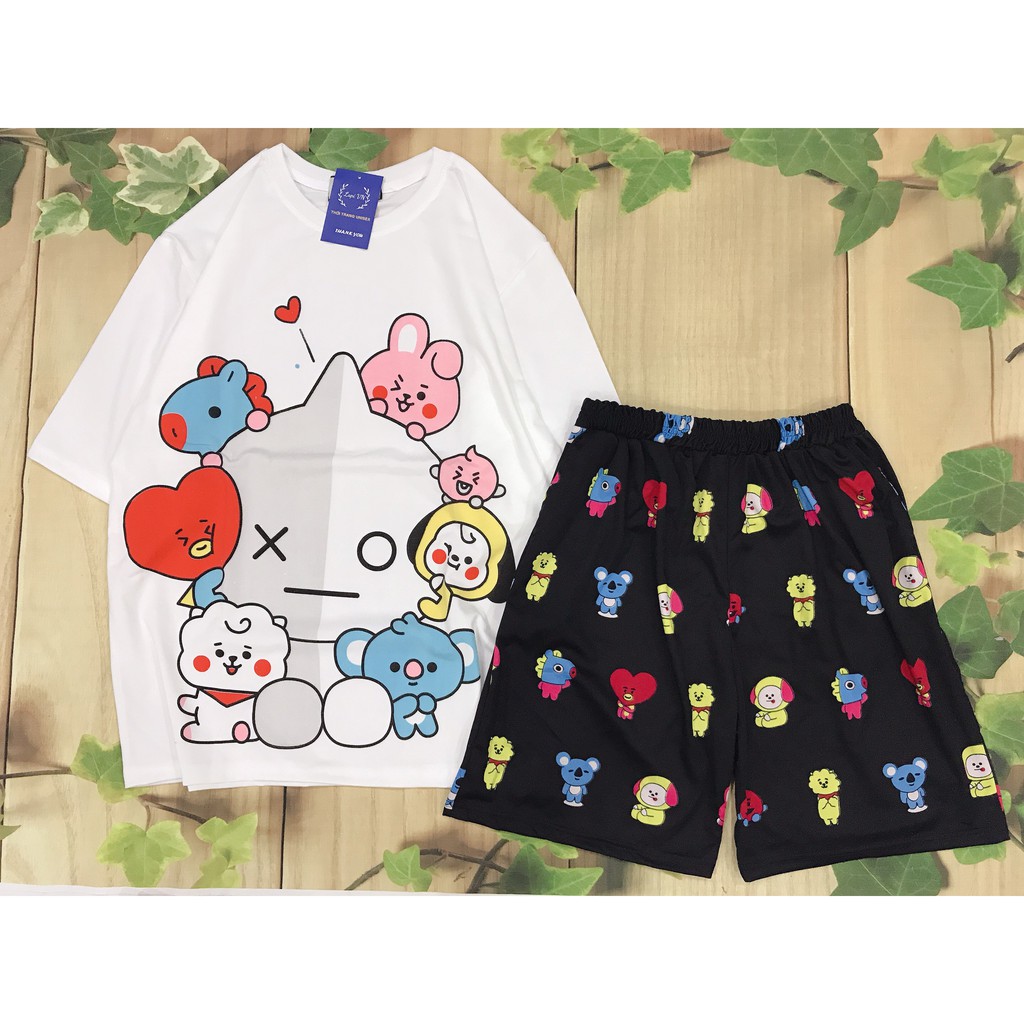 Set Đồ Bộ Thỏ cartoon 3D Cute DB10-Lapi VN Áo+ Quần Đùi Vải Thun Cotton Thoáng Mát, Freesize Đến 70kg