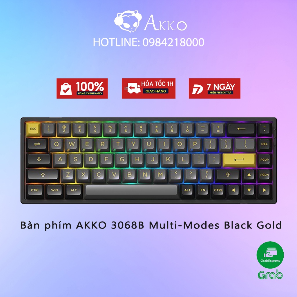 Bàn phím cơ AKKO 3068B Multi-modes Black Gold (Bluetooth 5.0 /Hotswap / Foam tiêu âm - Bảo Hành 12 Tháng