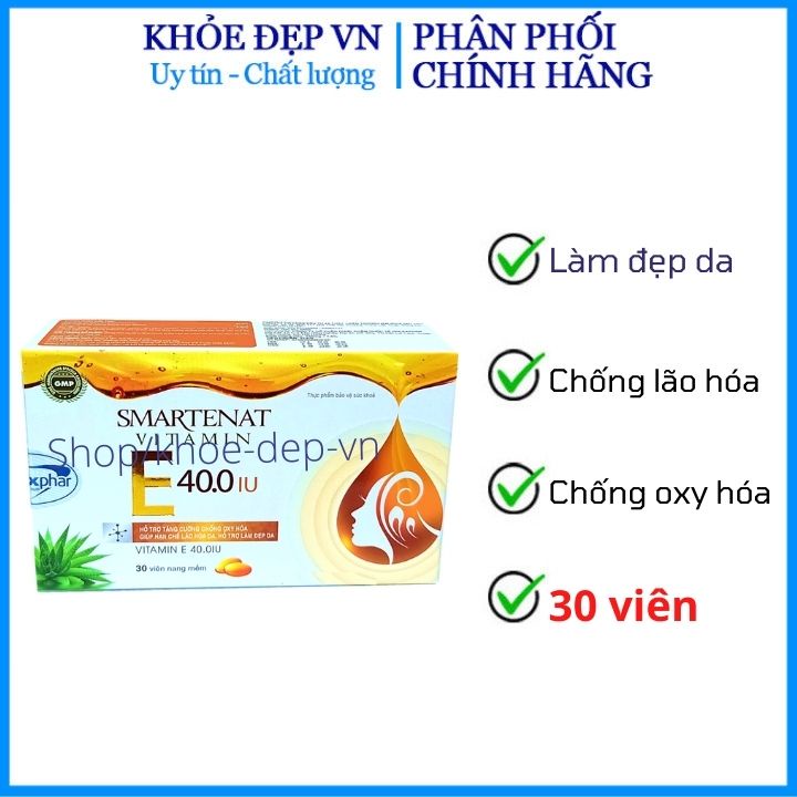 Viên uống Vitamin E 400 IU làm đẹp da, giúp chống oxy hóa - Hộp vỉ 30 viên