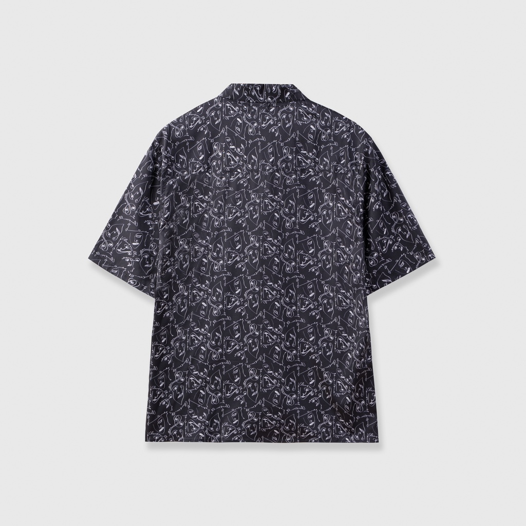 Áo sơ mi nam ngắn tay DEWE, vải lụa nhập khẩu chống nhăn thoáng mát,họa tiết Chữ Trắng - DEWE Cuban Shirt