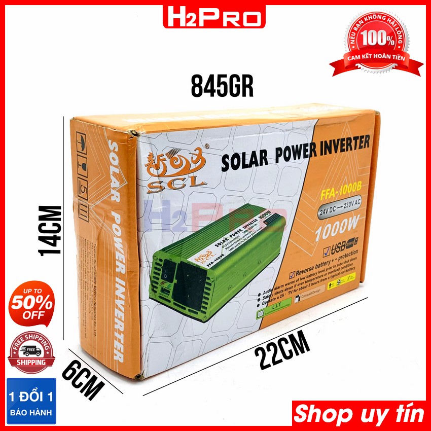 Bộ kích điện 24v lên 220v 1000W sin chuẩn SCL FFA-1000B H2Pro chính hãng, bộ kích điện năng lượng mặt trời 24V lên 220V