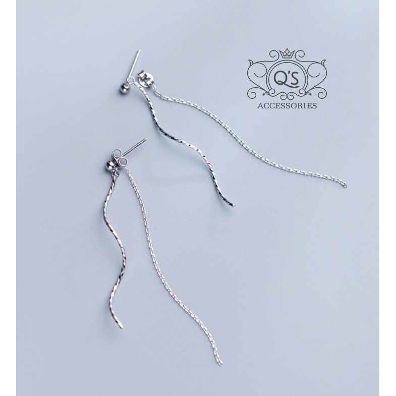 Khuyên tai bạc 925 dáng dài trước sau front back bông nữ S925 CHAIN QA SILVER Earrings EA221203