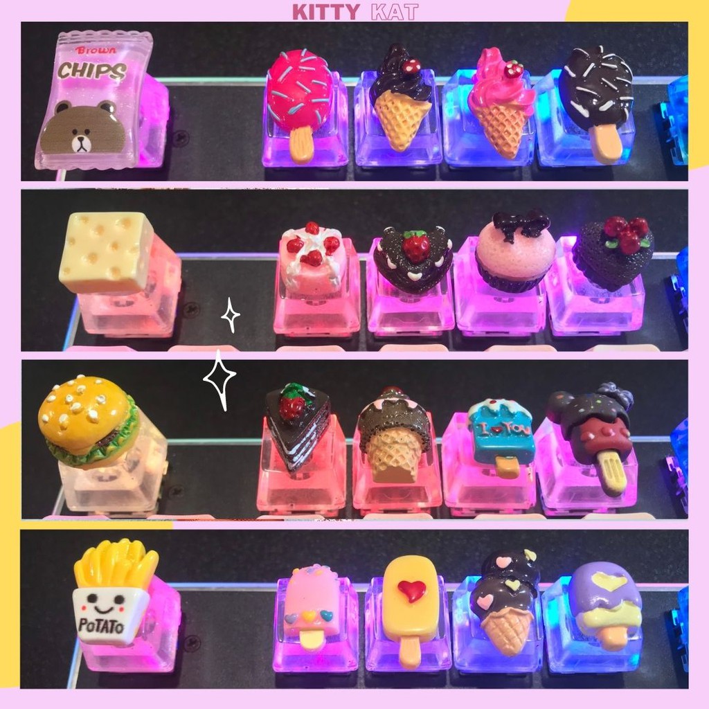 Keycap đồ ăn Xuyên Led 🍟🍔🍰 Keycaps food đồ ngọt handmade trang trí bàn phím cơ gaming