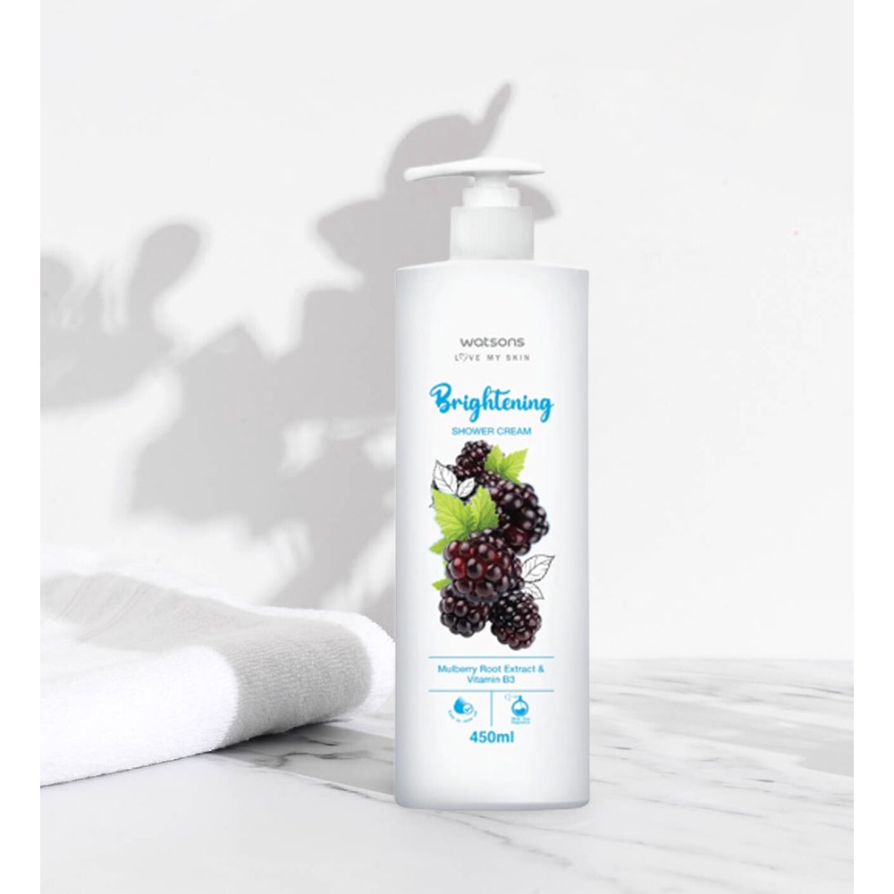 Kem Tắm Watsons Chiết Xuất Dâu Tằm &amp; Vitamin B3 Trắng Da Brightening Shower Cream 450ml