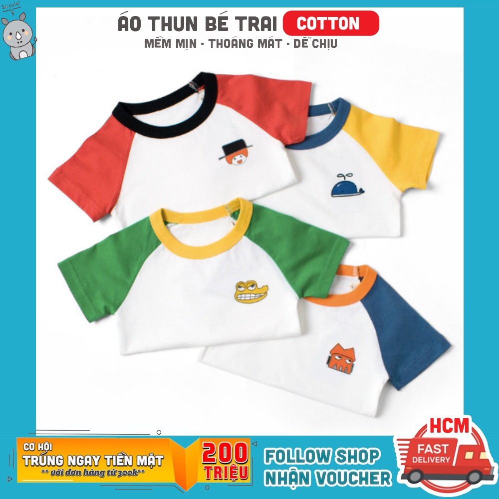 Áo thun bé trai  áo thun cho bé in hình tay ghép ngộ nghĩnh chất cotton hàng chuẩn