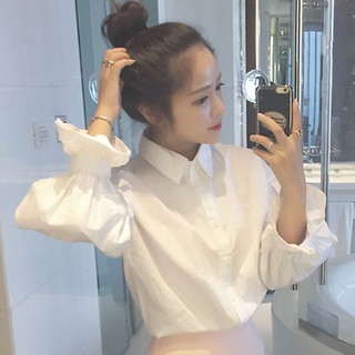 Áo Sơ Mi Nữ Sơ Mi Ulzzang Sơ Mi Trắng Tay Bồng Bánh Bèo Kiểu Dáng Hàn Quốc