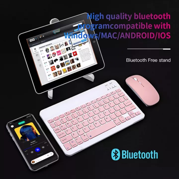 Bàn Phím Bluetooth ko dây Mini 10 Inch Kèm Chuột Cho ĐT tablet táo Máy Tính Laptop | BigBuy360 - bigbuy360.vn