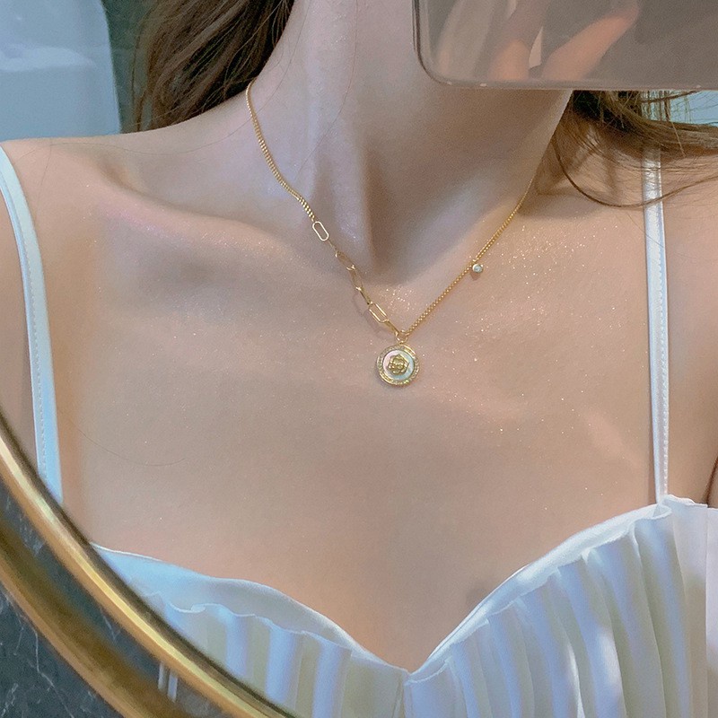 Vòng cổ mặt hình hoa trà đính đá thời trang cá tính cho phụ nữ