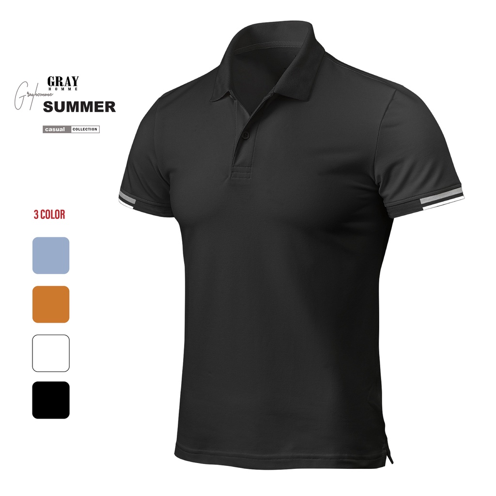 Áo Phông Polo Nam Trơn Có Cổ Tay Ngắn Basic GRAYHOMME Phối Viền Tay Vải Cotton Cao Cấp TPG2007