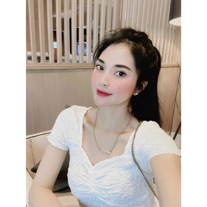 [Mã SKAMFSW175 giảm 10K đơn 50K] Áo kiểu xốp nhăn cổ vuông rúm ngực, Áo phông ngắn tay dáng ôm CS503 - NhiNhi Shop