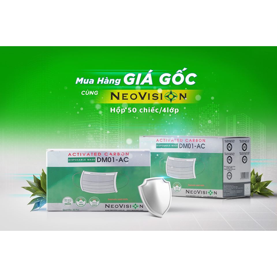 [CHÍNH HÃNG] Khẩu Trang Than Hoạt Tính Neovision DM01-AC hộp 50 cái