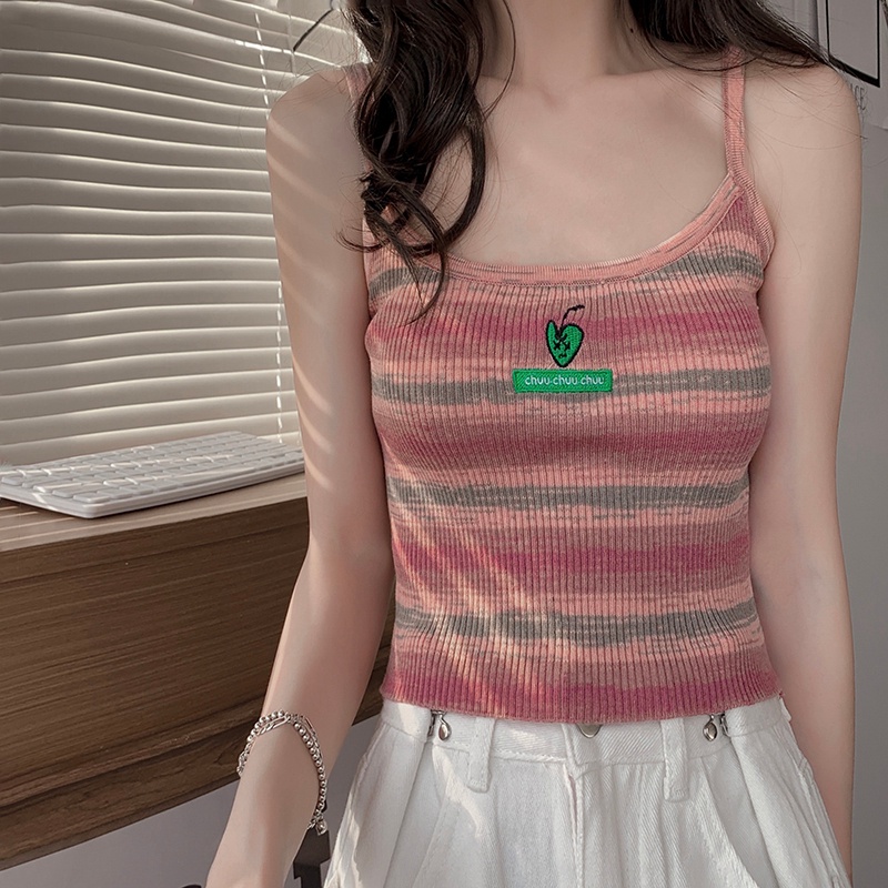 SUXI Áo Hai Dây Dáng Ôm Họa Tiết Kẻ Sọc Thời Trang Mùa Hè Dễ Phối Đồ Cho Nữ