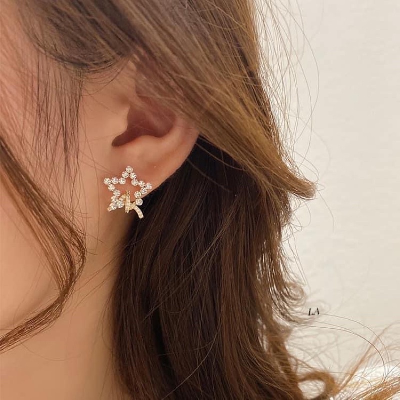 Bông tai bạc ta thời trang, ngôi sao và trái tim đính đá lấp lánh Mainomi Shop Bạc Xinh