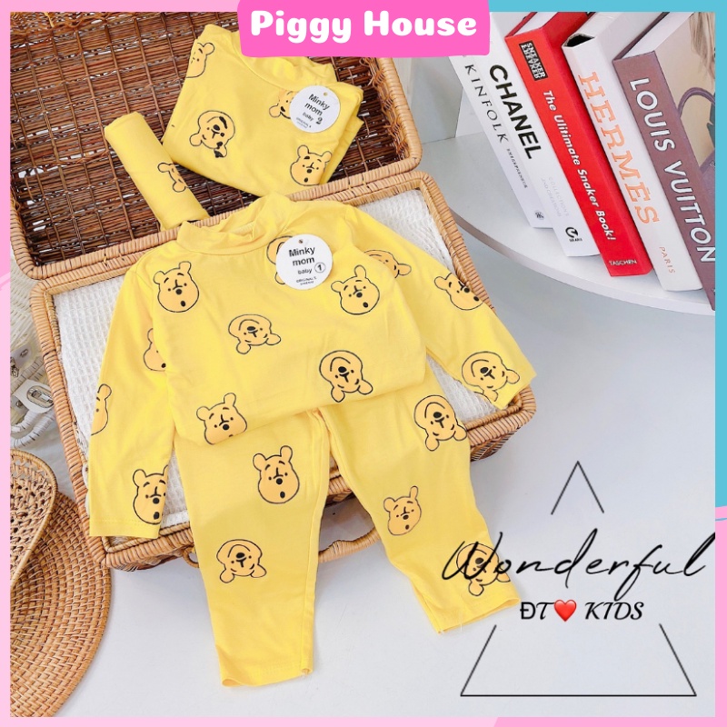 Bộ quần áo trẻ mùa đông cao cấp cho bé trai bé gái thun lạnh cao cổ hình gấu ngộ nghĩnh-Piggy House PH10