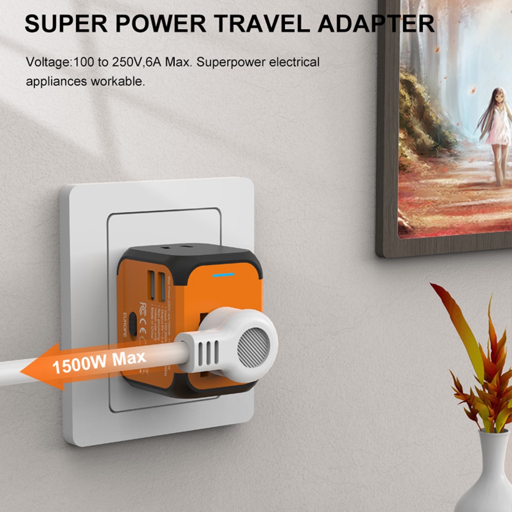 Phích Cắm Điện Đa Năng EU UK US AU Với 2 Cổng Sạc USB 5V 2.4A