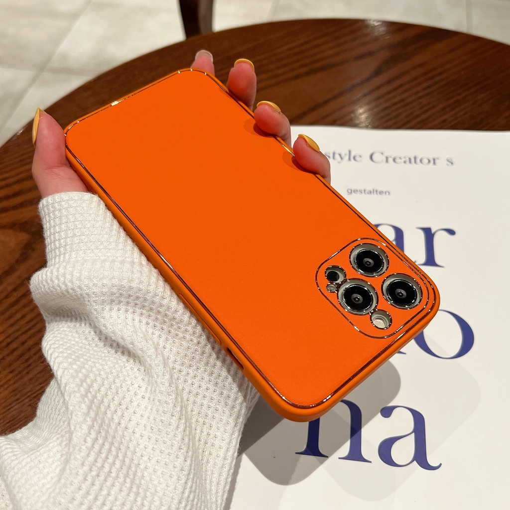 Ốp điện thoại da màu cam sang trọng chống rơi thích hợp cho Iphone 13 13PROMAX 12PROMAX