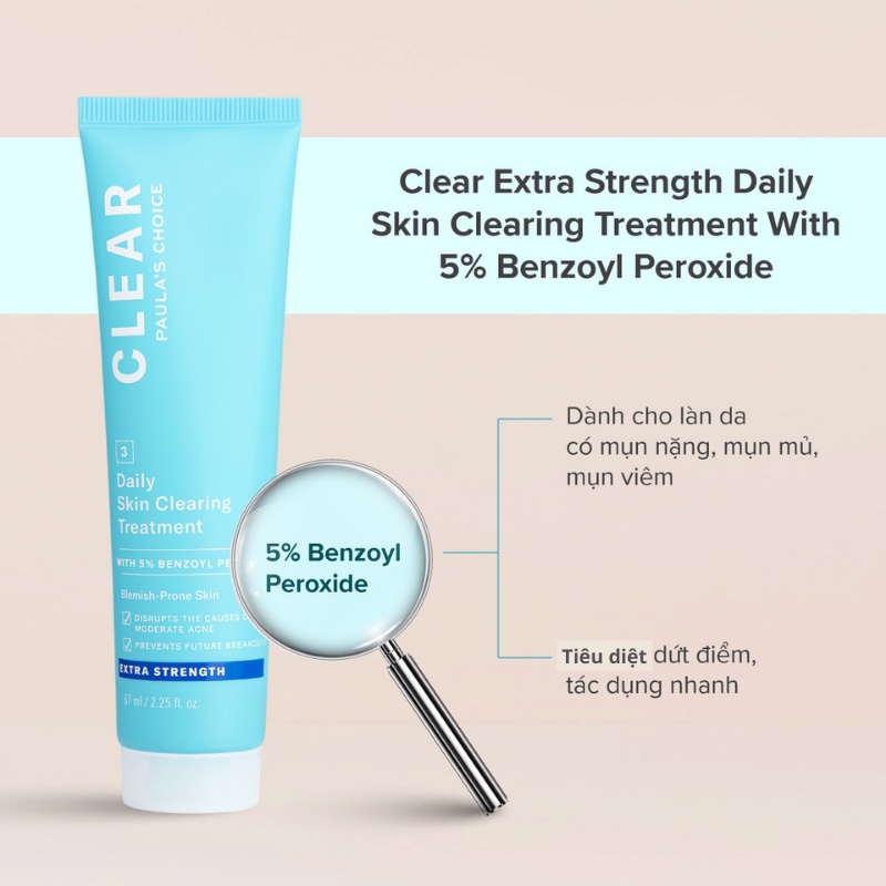 [PAULA'S CHOICE] Kem Ngăn Ngừa Và Cải Thiện Mụn Nặng Daily Skin Clearing Treatment 5% Benzoyl Peroxide 67ml (Mã 6110)