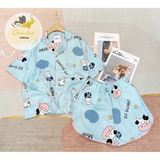 Đồ ngủ pijama DƠI đùi chất lụa Mango hoạt hình dễ thương