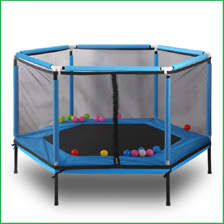 re0588Lều bóng cho bé – Nhà nhún lò xo lục giác có lan can 157x157x80 – Lều nhún lò xo – Nhà chơi bóng