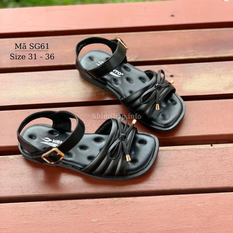 Giày sandal bé gái Kento quai ngang thời trang gắn nơ điệu đà phù hợp cho trẻ em nữ 6 - 12 tuổi đi học đi biển SG61