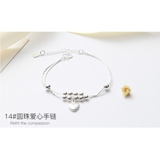 Lắc chân bi tròn trái tim xi bạc 925
