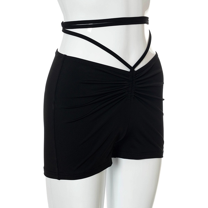 Quần Short Lưng Thấp Màu Trơn Cột Dây Phong Cách Quyến Rũ