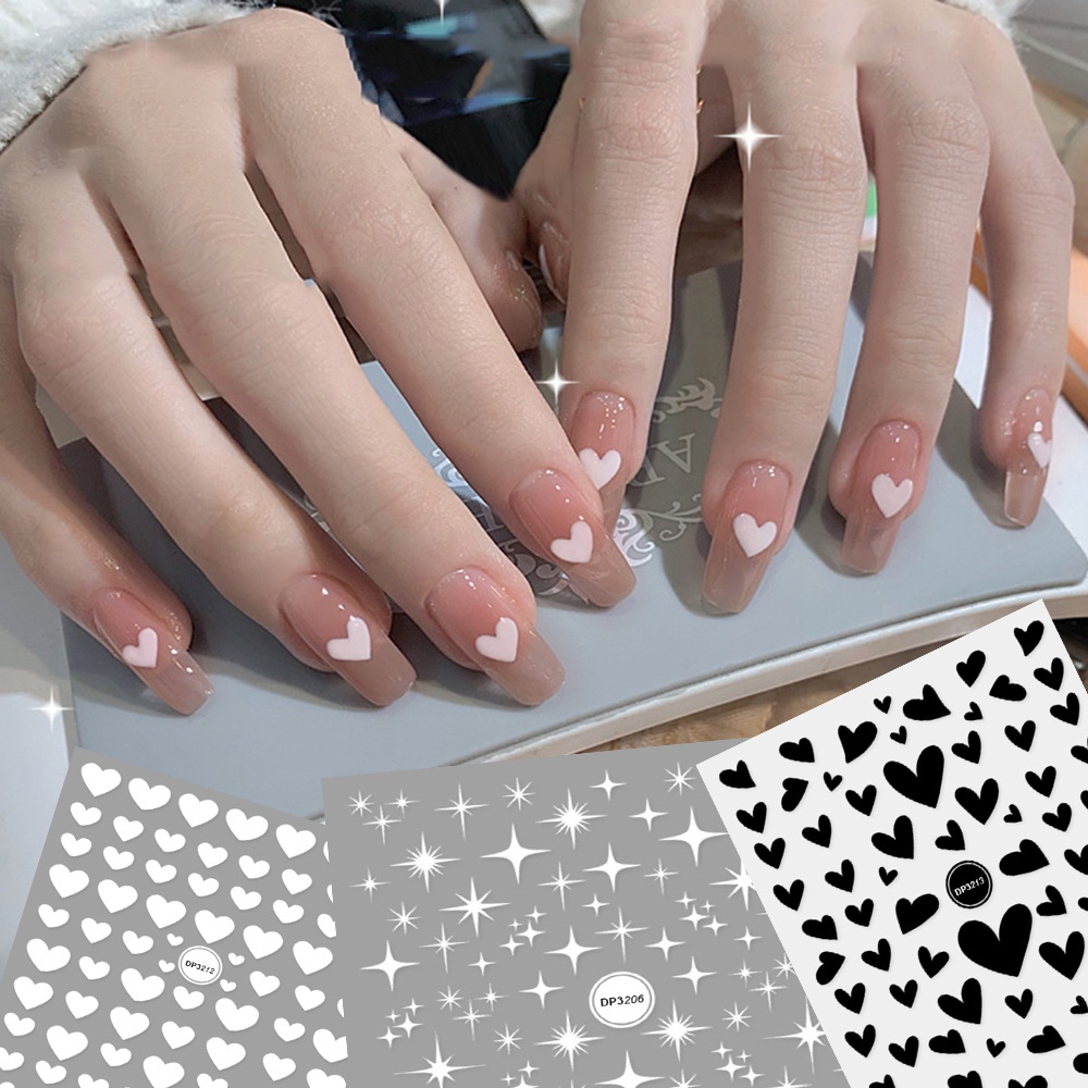 [Hàng mới về] Sticker dán móng tay trang trí hình ngôi sao trái tim 3D diy hợp thời trang