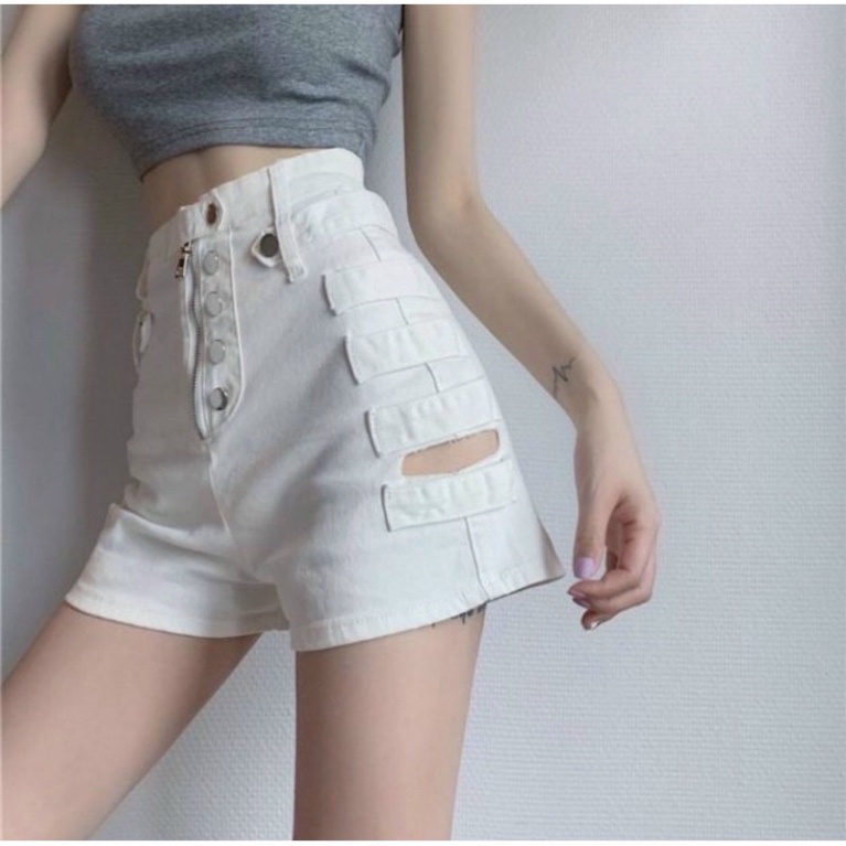 Quần shorts kaki lưng cao nút kiểu siêu hot - B5U