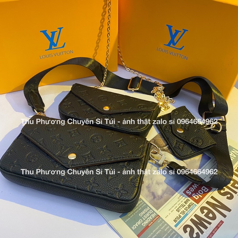 Sét túi 3 món eo vì đeo chéo kẹo nách hoạ tiết dập logo chìm túi tháo được làm nhiều kiểu dáng (hàng quảng châu cao cấp)