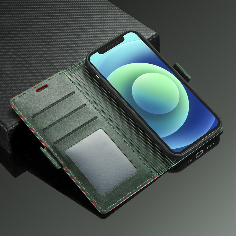 Bao da điện thoại màu xanh lá có giá đỡ khe đựng thẻ cho for iPhone 12 Mini 11 Pro Max X XS XR