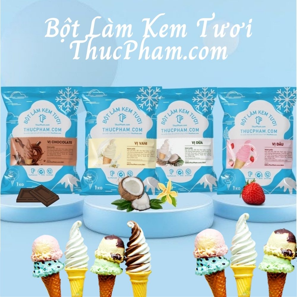 💥 FREESHIP 💥 Bột Làm Kem Tươi ThucPham.com Đủ Vị - Túi 1 kg - Tặng Kèm Công Thức Làm Kem Tại Nhà Không Cần Máy Kem