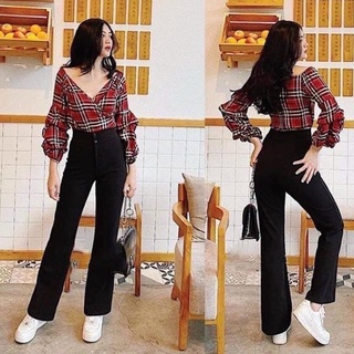 Quần tây ống loe lưng siêu cao (123)(si)