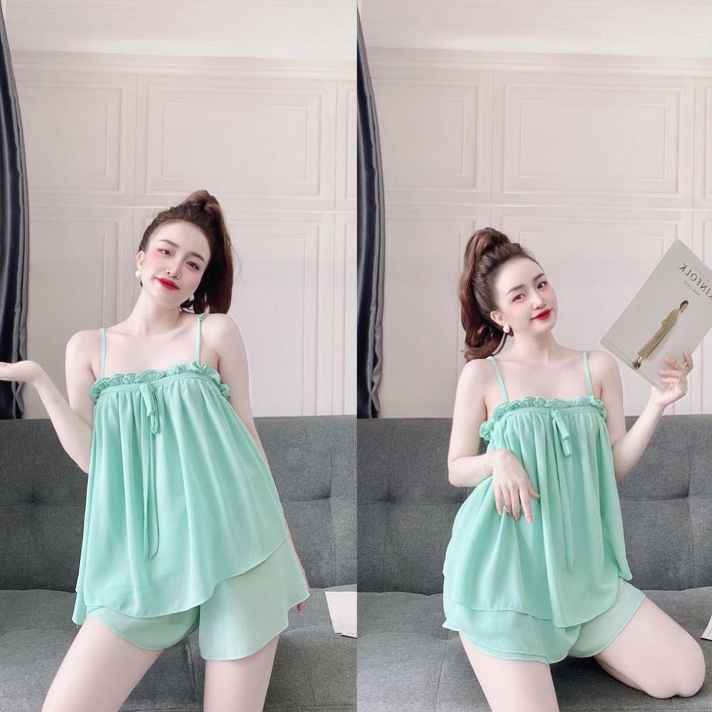 Đồ Mặc Nhà BigSize, Bộ Chiffon Nhún Bèo BO-05280 size 45<75 kg .
