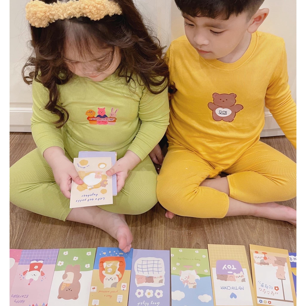 Bộ dài tay chất thun lạnh , Bộ tăm lạnh SN siêu mềm mại họa tiết mặt thú dễ thương cho bé