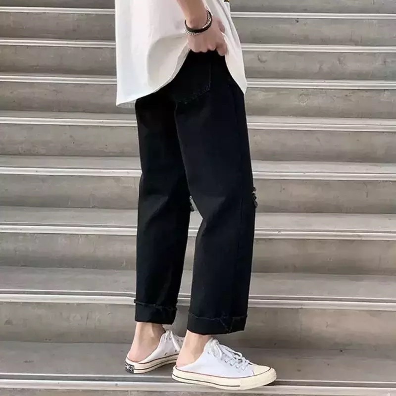 QUẦN BAGGY JEANS ỐNG RỘNG NAM T-A-NDÁNG SUÔNG PHONG CÁCH HÀN QUỐC-QJR24-THỜI TRANG UNISEX-có size NamNữ Rách màu đen