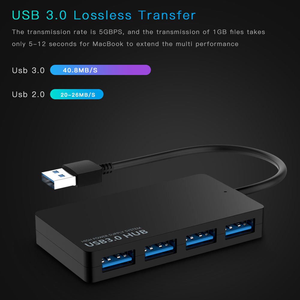 Hub chia 4 cổng USB 3.0 cho máy tính, laptop, Jack chuyển đổi chân USB - Beetech