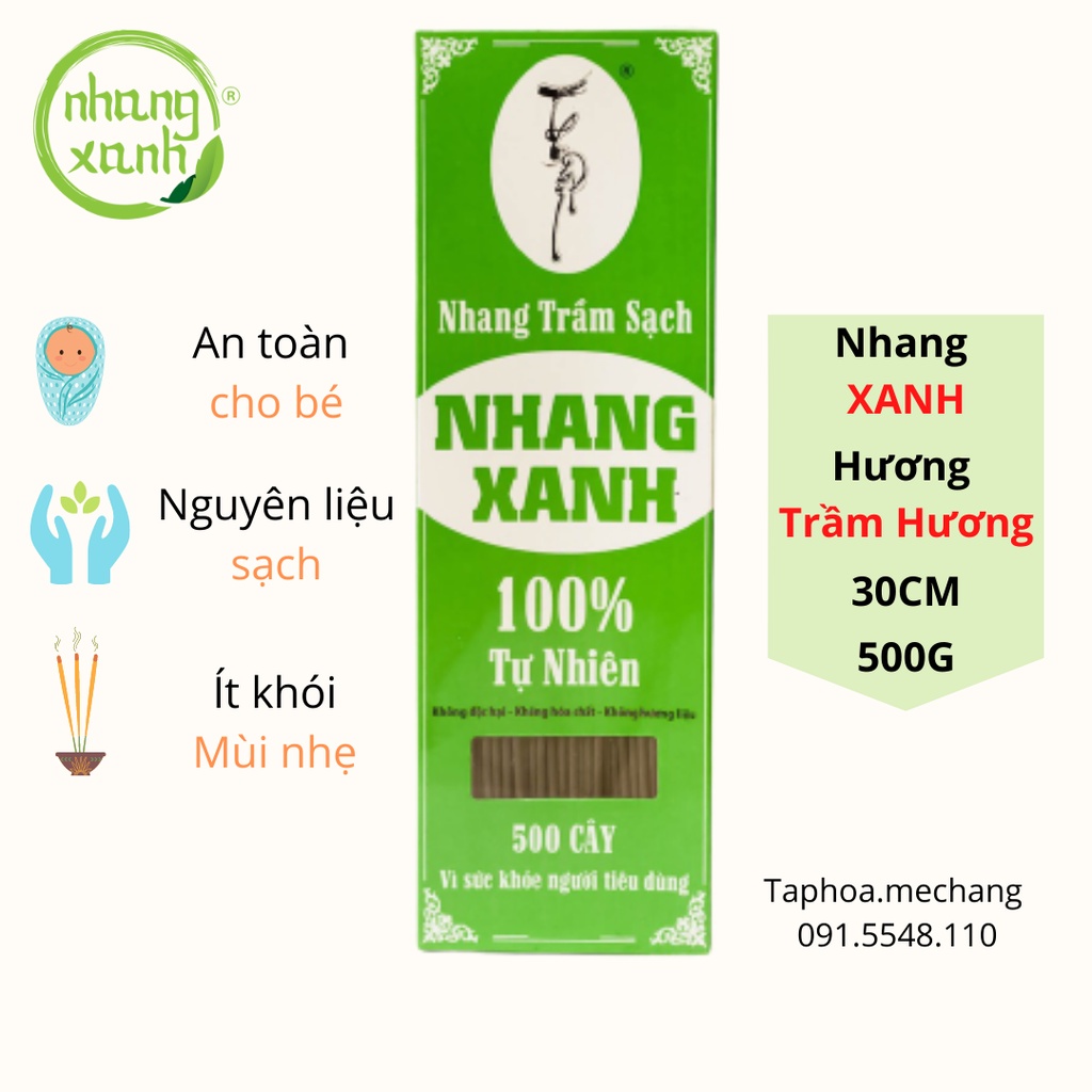 Nhang Xanh 30cm - 500 Cây - 500G - Ít khói - Hương trầm dịu nhẹ - Nhang Thiền