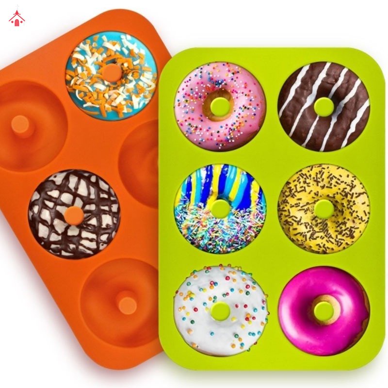 Khuôn Làm Bánh Donut 6 Ngăn Bằng Silicone Chịu Nhiệt Không Dính An Toàn