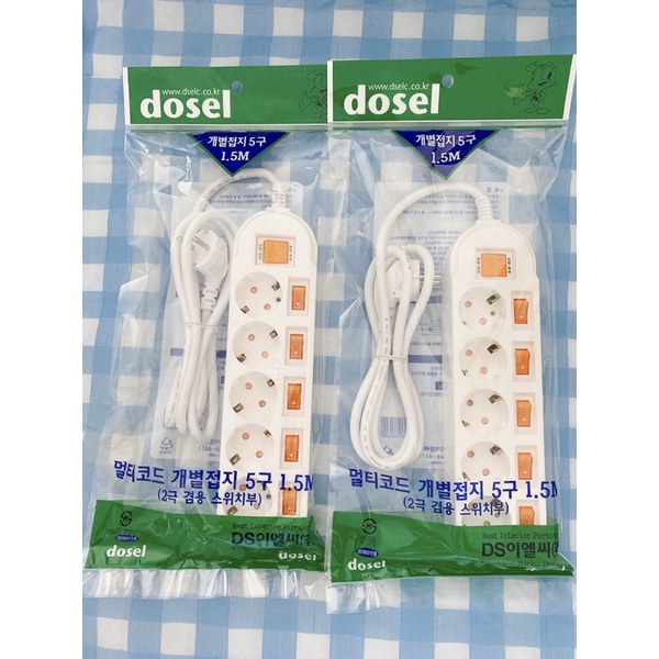 Ổ cắm điện Hàn Quốc Dosel chống giật 5 lỗ 6 công tắc với dây dài 1.5m .Điện áp 250V~ / 16A