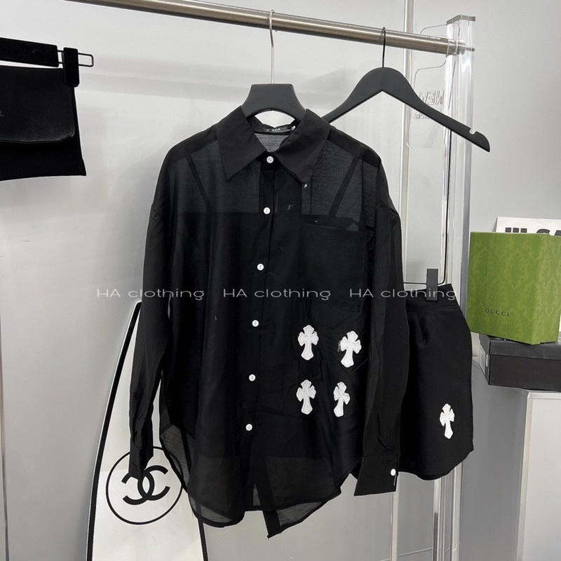 Set Sơmi 2 Màu Trắng Đen Áo Trong Áo Ngoài Kèm Quần