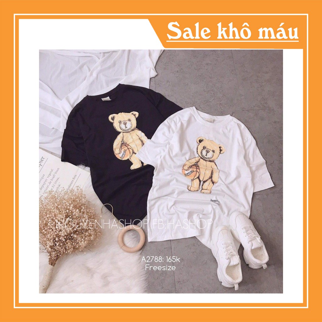 Áo thun nữ tay ngắn in hình con gấu kute dễ thương chất liệu cotton mềm mịn thoáng mát không xù FREESIZE 50-65kg