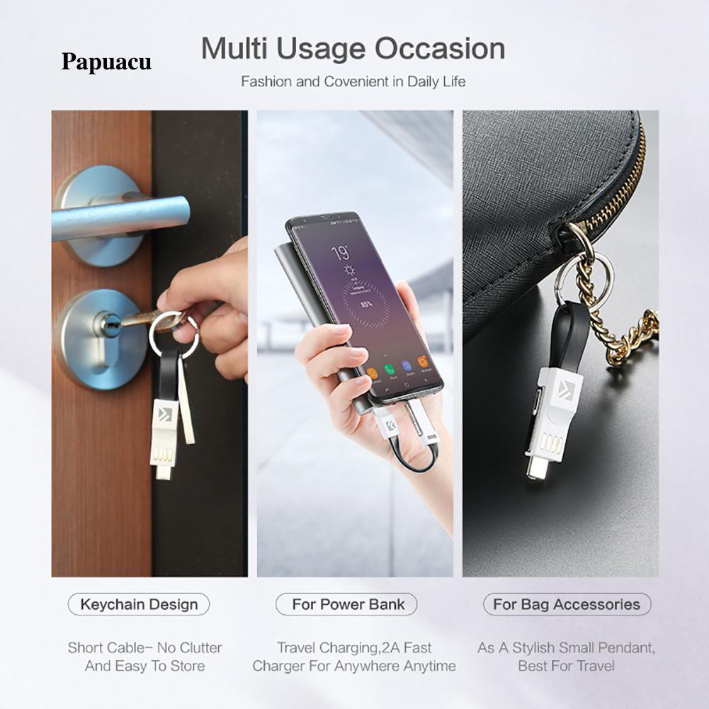Dây sạc móc khóa 3 trong 1 2A Micro USB Type C cho Android iOS