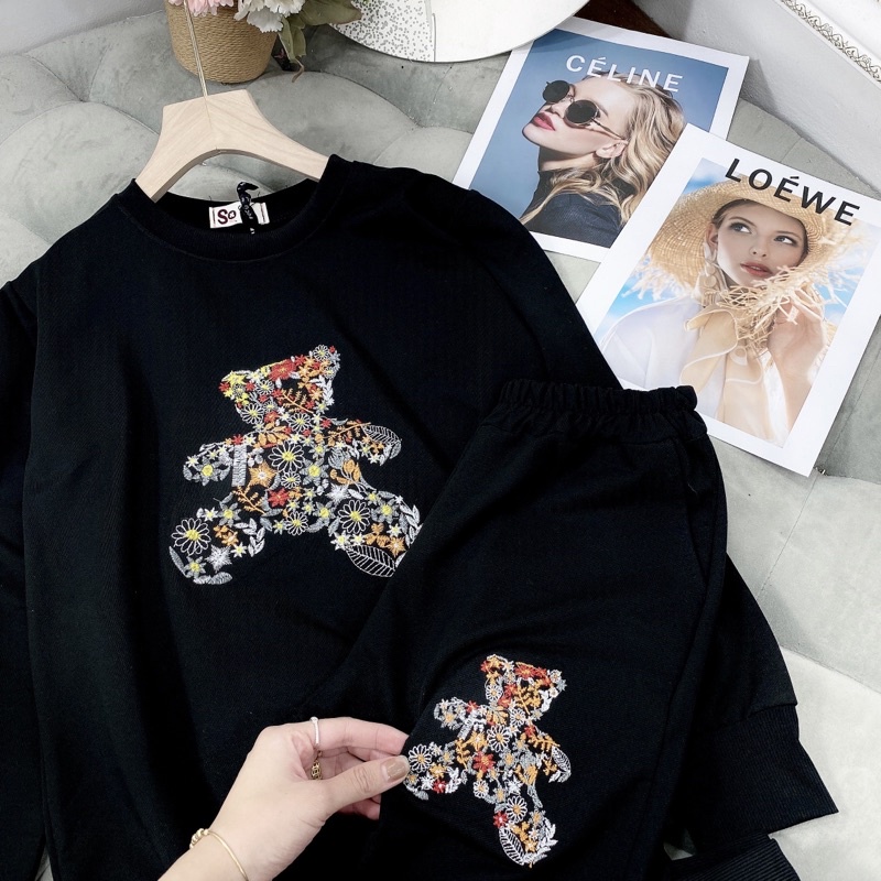 Bộ thể thao gấu hoa Set bộ thêu gấu màu siêu đẹp