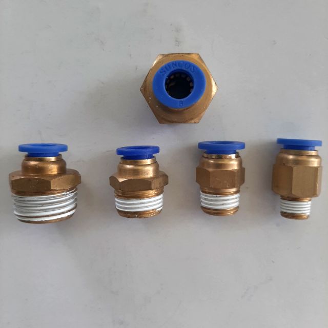 Nối Thẳng PC khí nén 100% đồng thau, Phun sương ren ngoài các loại ( Hiệu SUNCOS ): M5, M6, M8, 9.6mm, 13mm, 17mm, 21mm.