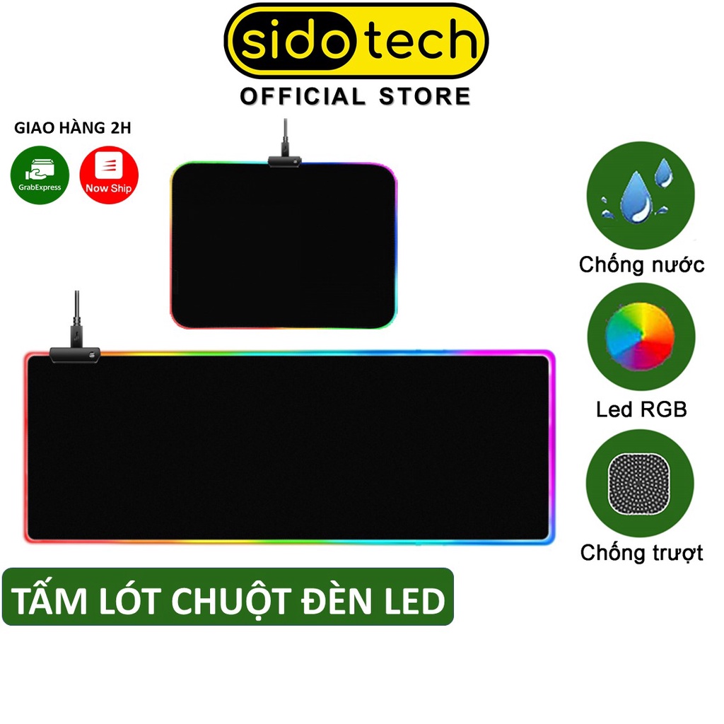 Miếng lót chuột Led RGB Sidotech Pad chuột cỡ lớn 80x30 cm và 30x25 cm chất liệu ca su chống trượt siêu bền đẹp